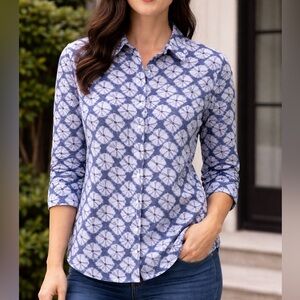 80$ Talbots Women’s Cotton Button-Down Classic Shirt In Batik Foulard 2Xp NWT